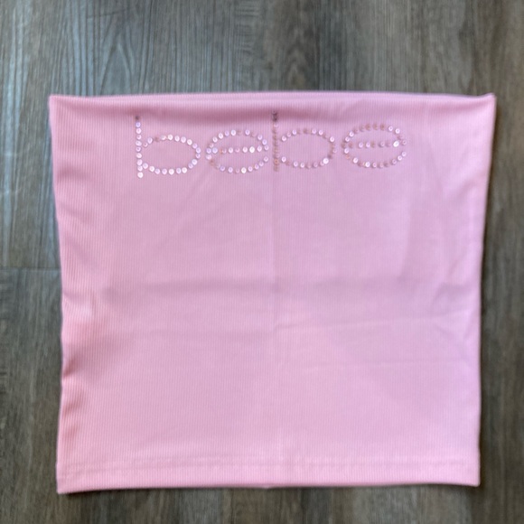 bebe Tops - Sexy Pink Rhinestone Crop Bebe Tank Tee Tube Top Y2K Sleeveless Striped Tops